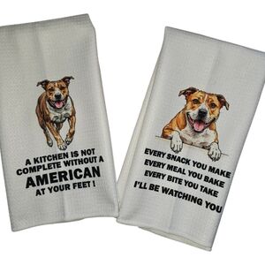 American pit bull Dog Print Kitchen Towels set - White
